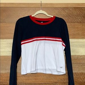 Navy Holister red striped long sleeve easy tee